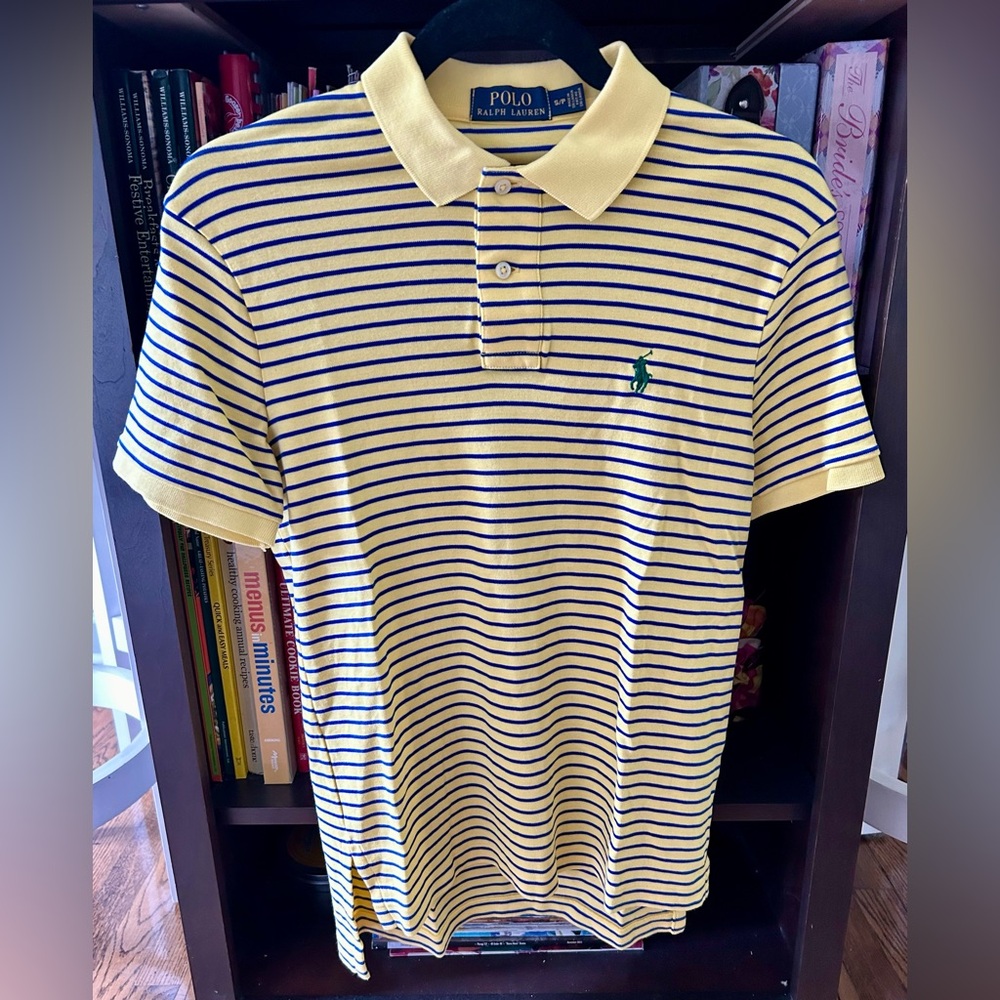 Polo Ralph Lauren Soft Touch Jersey Knit Polo Yellow Blue Striped Pony Men’s S